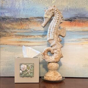 Coastal Seashell Tissue Box Cover Beach Bathroom Decor Mint/Blue Cream